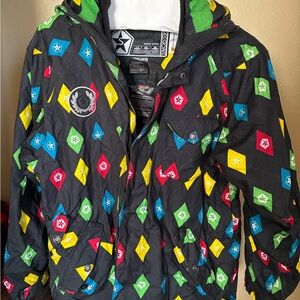 SESSIONS Men’s Puffer Jacket with Multicolor Diamond Patterns w/ RECCO tech WR 8